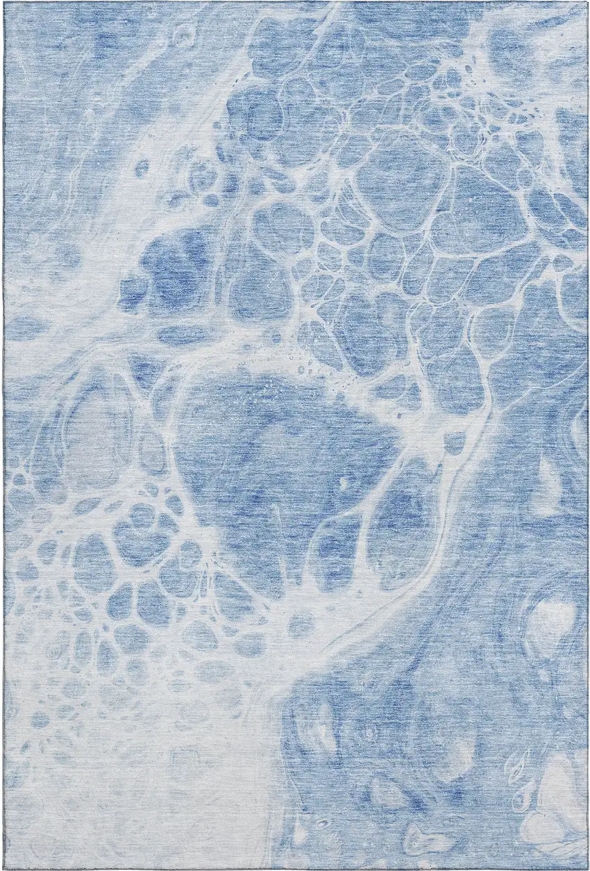Sky Blue And Ivory Abstract Washable Area Rug With UV Protection Photo 2