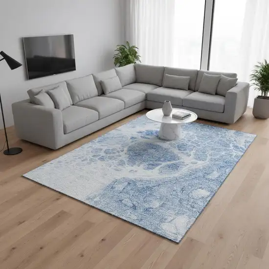 Sky Blue And Ivory Abstract Washable Area Rug With UV Protection Photo 1