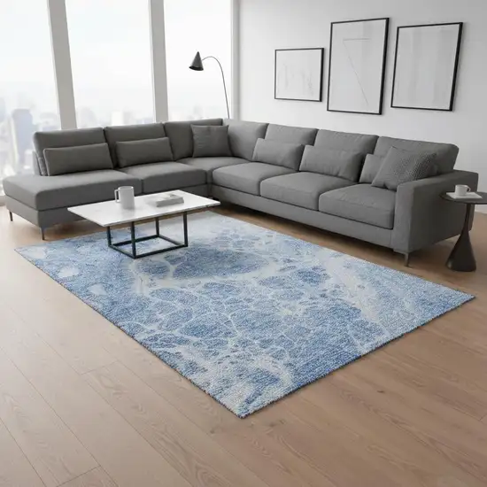 Sky Blue And Ivory Abstract Washable Area Rug With UV Protection Photo 1