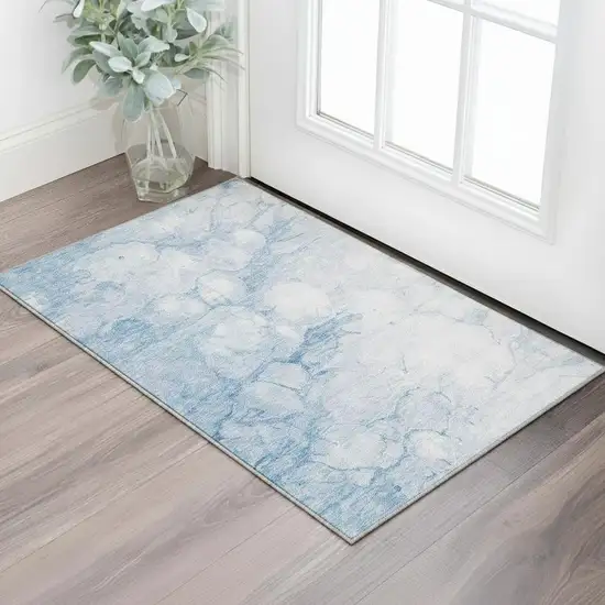 Sky Blue And Ivory Abstract Washable Area Rug With UV Protection Photo 2