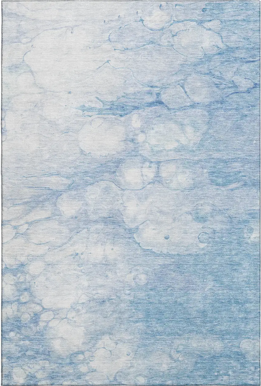 Sky Blue And Ivory Abstract Washable Area Rug With UV Protection Photo 1