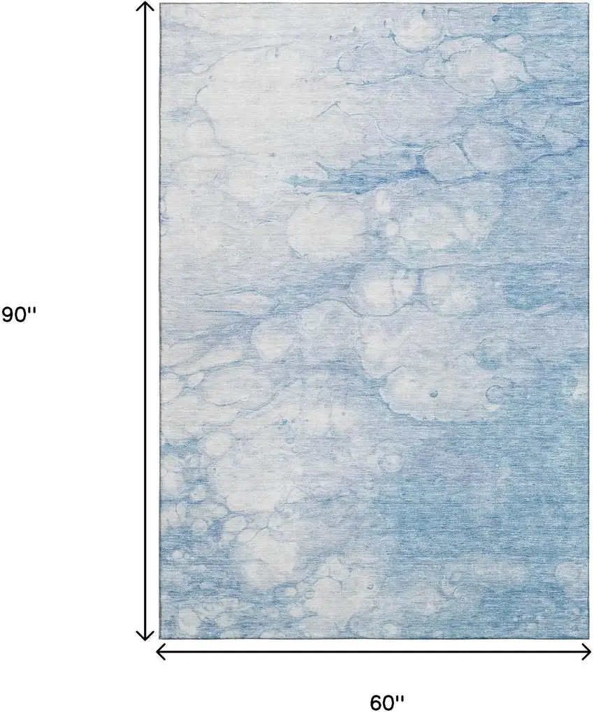Sky Blue And Ivory Abstract Washable Area Rug With UV Protection Photo 3