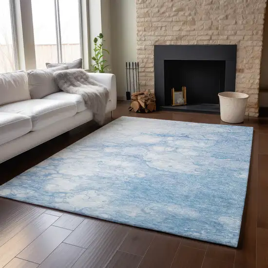 Sky Blue And Ivory Abstract Washable Area Rug With UV Protection Photo 5