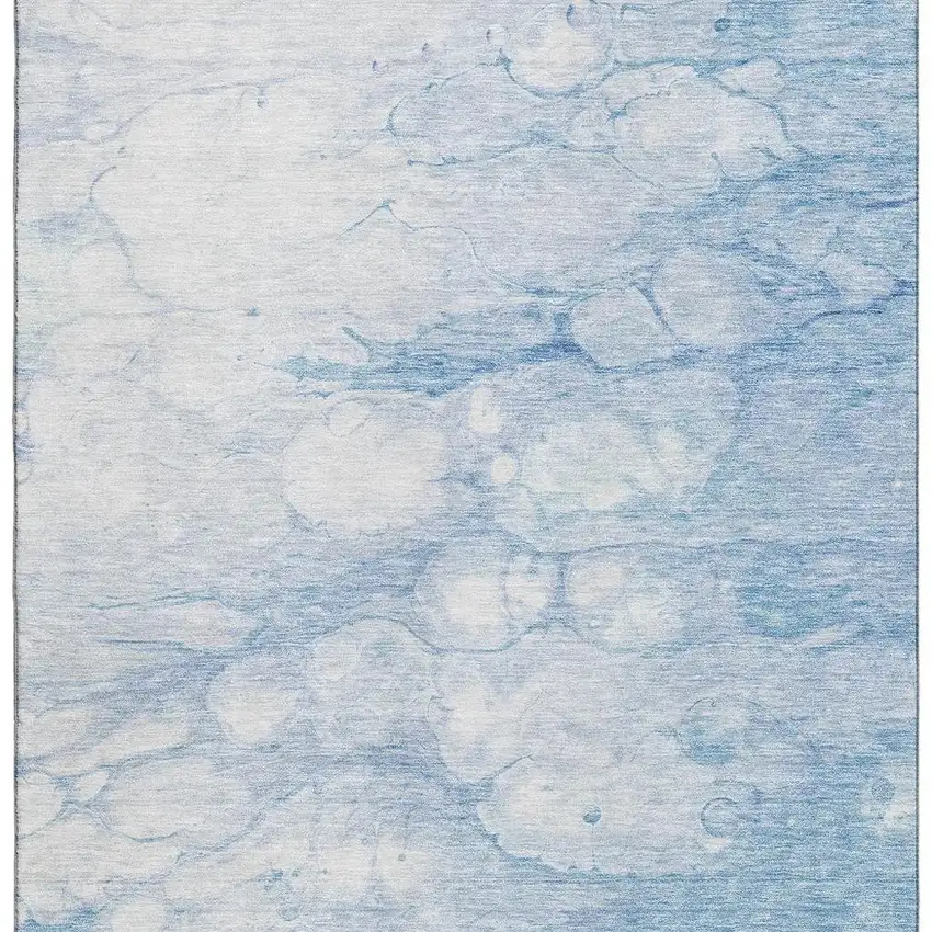 Sky Blue And Ivory Abstract Washable Area Rug With UV Protection Photo 4