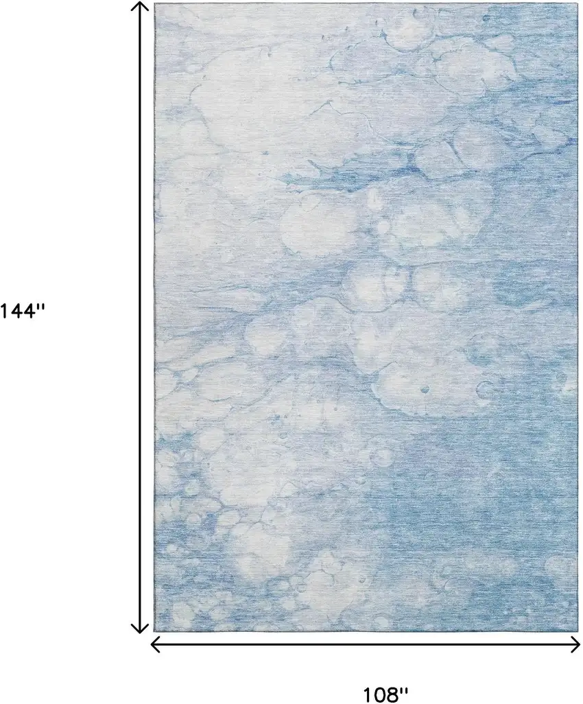 Sky Blue And Ivory Abstract Washable Area Rug With UV Protection Photo 3