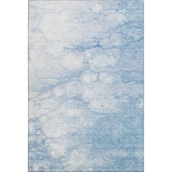 Sky Blue And Ivory Abstract Washable Area Rug With UV Protection Photo 2