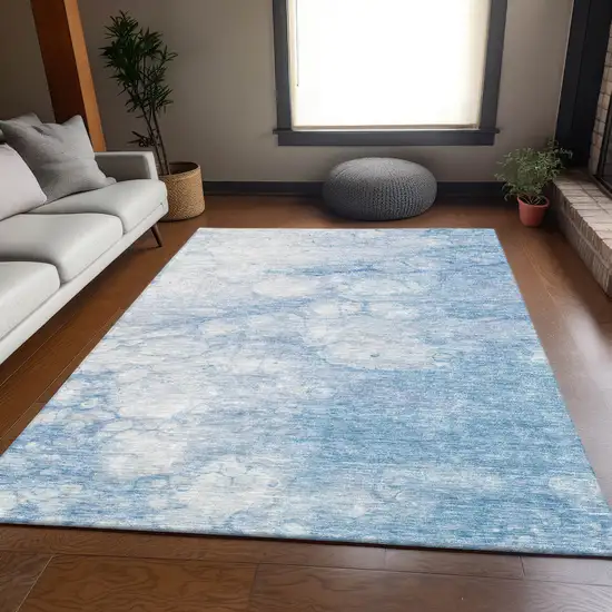 Sky Blue And Ivory Abstract Washable Area Rug With UV Protection Photo 5