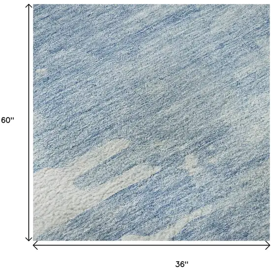 Sky Blue And Ivory Abstract Washable Area Rug With UV Protection Photo 9