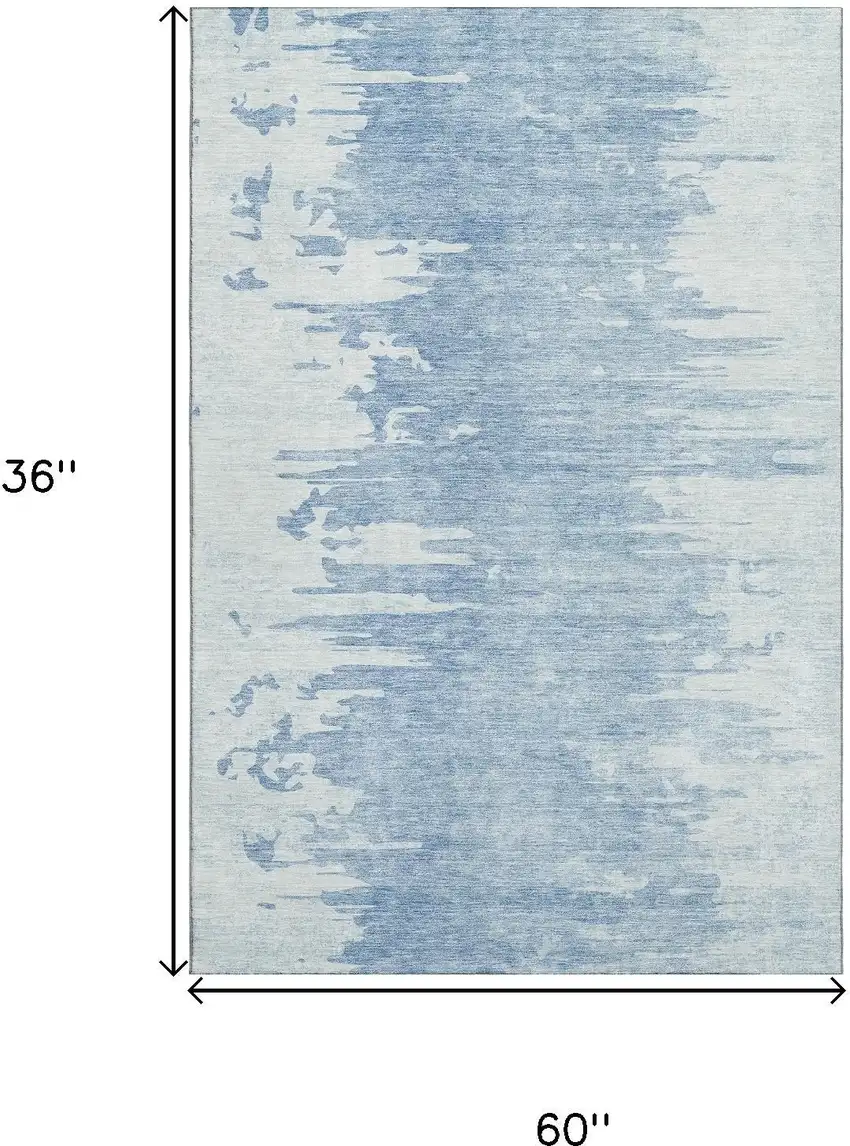 Sky Blue And Ivory Abstract Washable Area Rug With UV Protection Photo 3