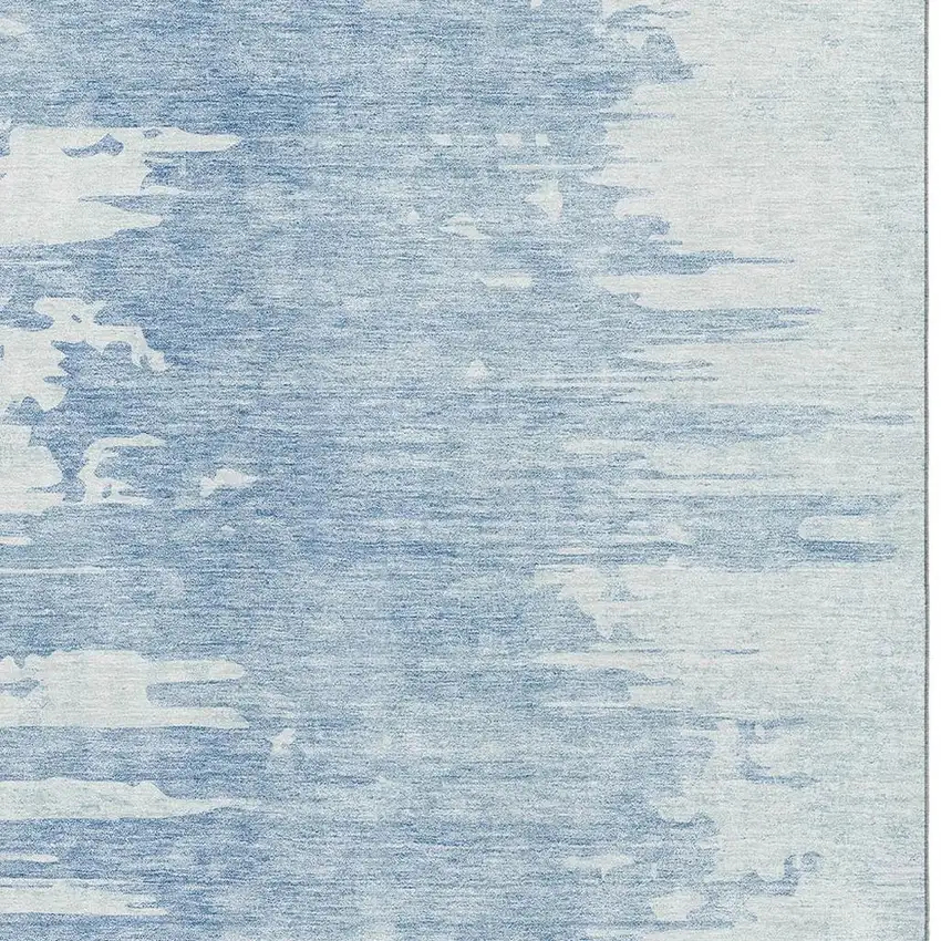 Sky Blue And Ivory Abstract Washable Area Rug With UV Protection Photo 4