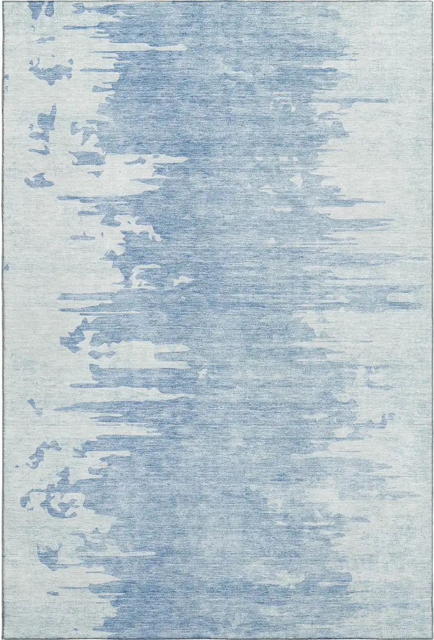 Sky Blue And Ivory Abstract Washable Area Rug With UV Protection Photo 5