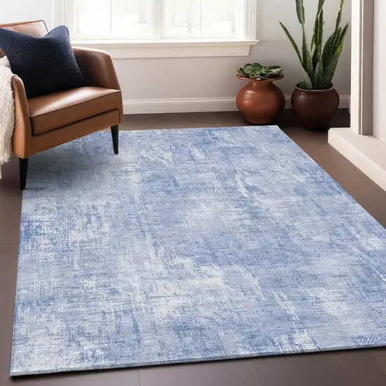 Sky Blue And Ivory Abstract Washable Area Rug With UV Protection Photo 5