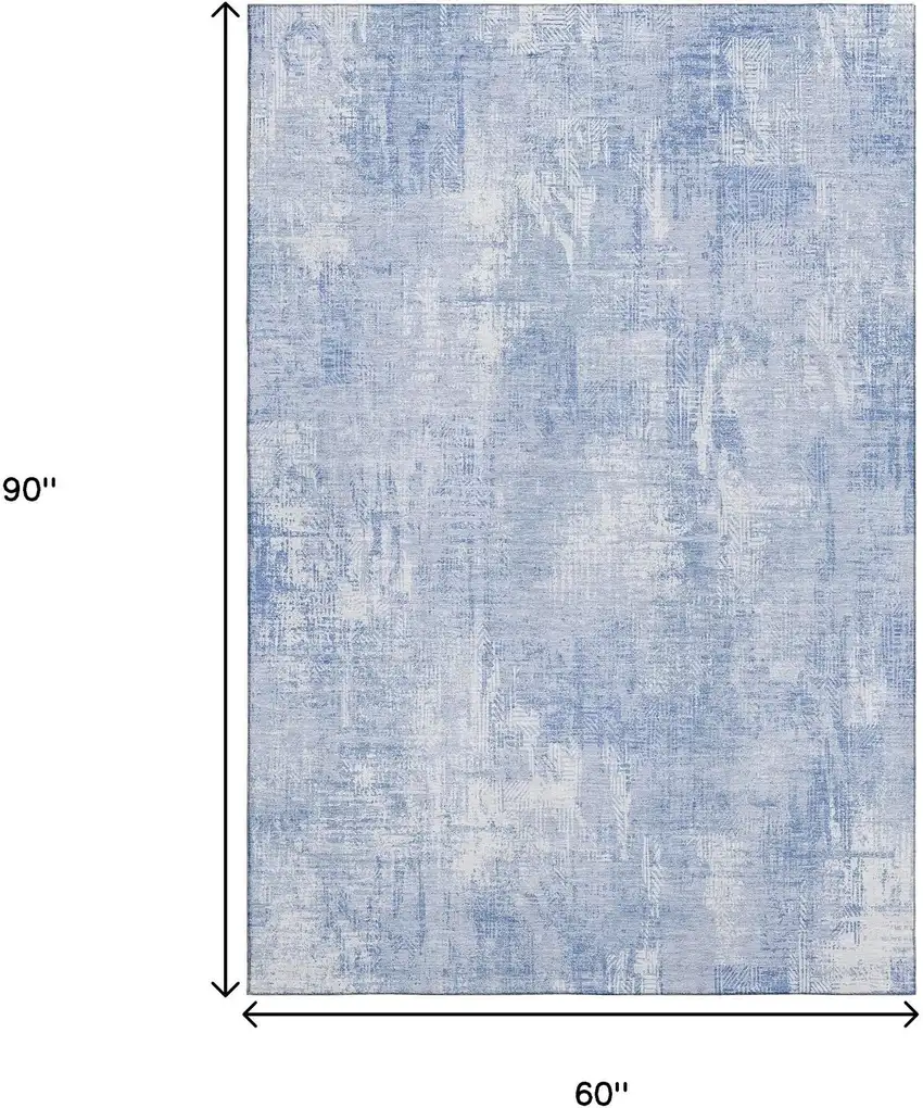 Sky Blue And Ivory Abstract Washable Area Rug With UV Protection Photo 3