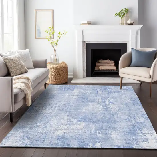 Sky Blue And Ivory Abstract Washable Area Rug With UV Protection Photo 4