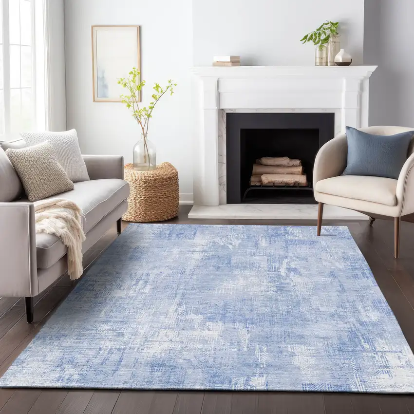 Sky Blue And Ivory Abstract Washable Area Rug With UV Protection Photo 4