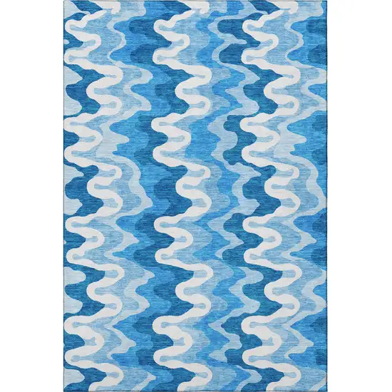 Sky Blue And Ivory Abstract Washable Area Rug With UV Protection Photo 4