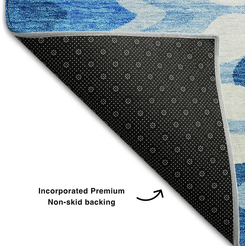 Sky Blue And Ivory Abstract Washable Area Rug With UV Protection Photo 7