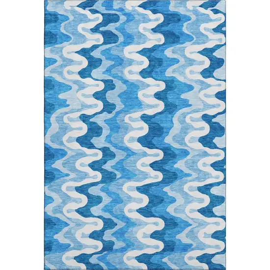 Sky Blue And Ivory Abstract Washable Area Rug With UV Protection Photo 1