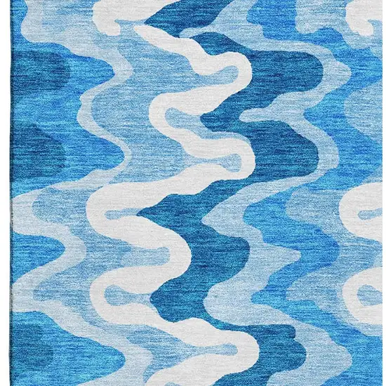 Sky Blue And Ivory Abstract Washable Area Rug With UV Protection Photo 3