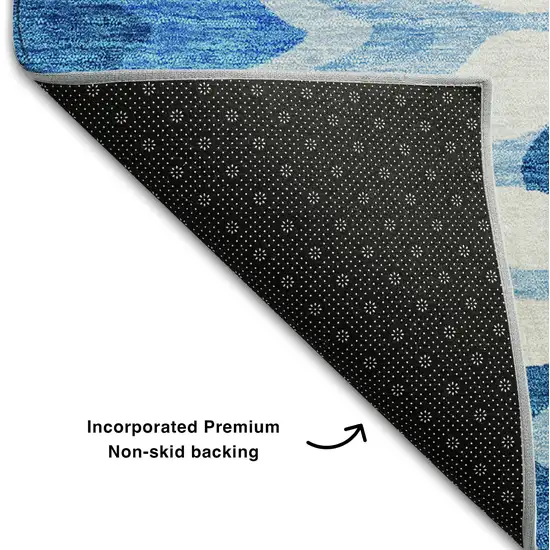 Sky Blue And Ivory Abstract Washable Area Rug With UV Protection Photo 7