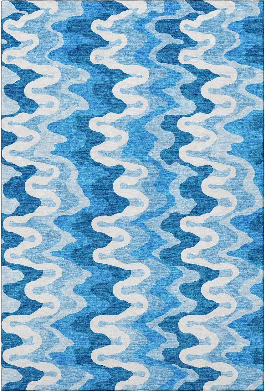 Sky Blue And Ivory Abstract Washable Area Rug With UV Protection Photo 4