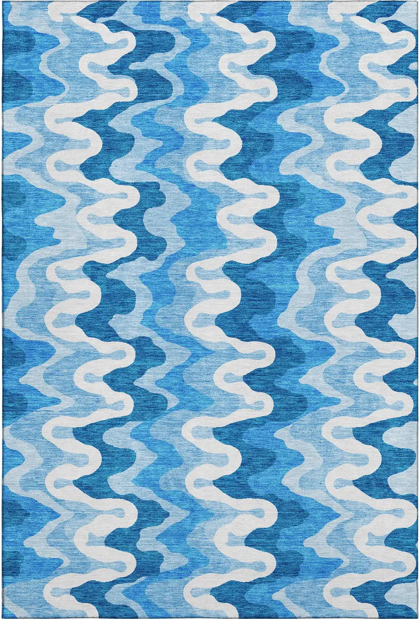 Sky Blue And Ivory Abstract Washable Area Rug With UV Protection Photo 1