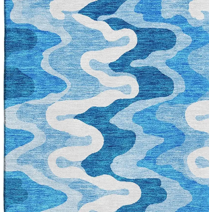 Sky Blue And Ivory Abstract Washable Area Rug With UV Protection Photo 3
