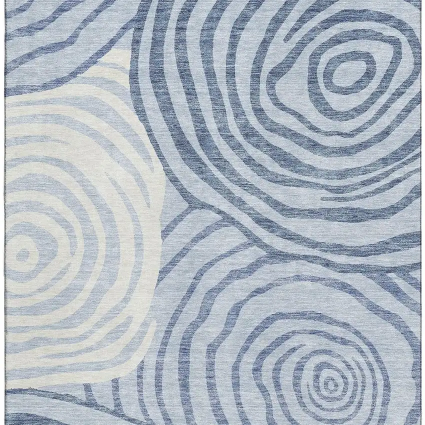 Sky Blue And Ivory Abstract Washable Area Rug With UV Protection Photo 4