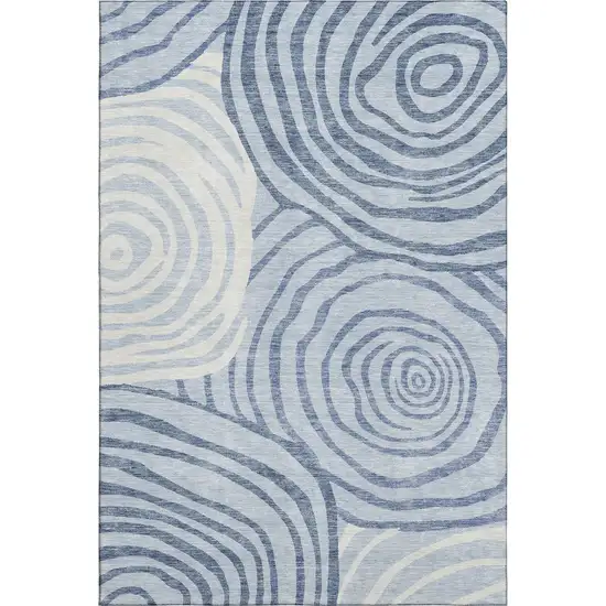 Sky Blue And Ivory Abstract Washable Area Rug With UV Protection Photo 1