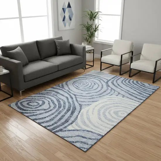 Sky Blue And Ivory Abstract Washable Area Rug With UV Protection Photo 2