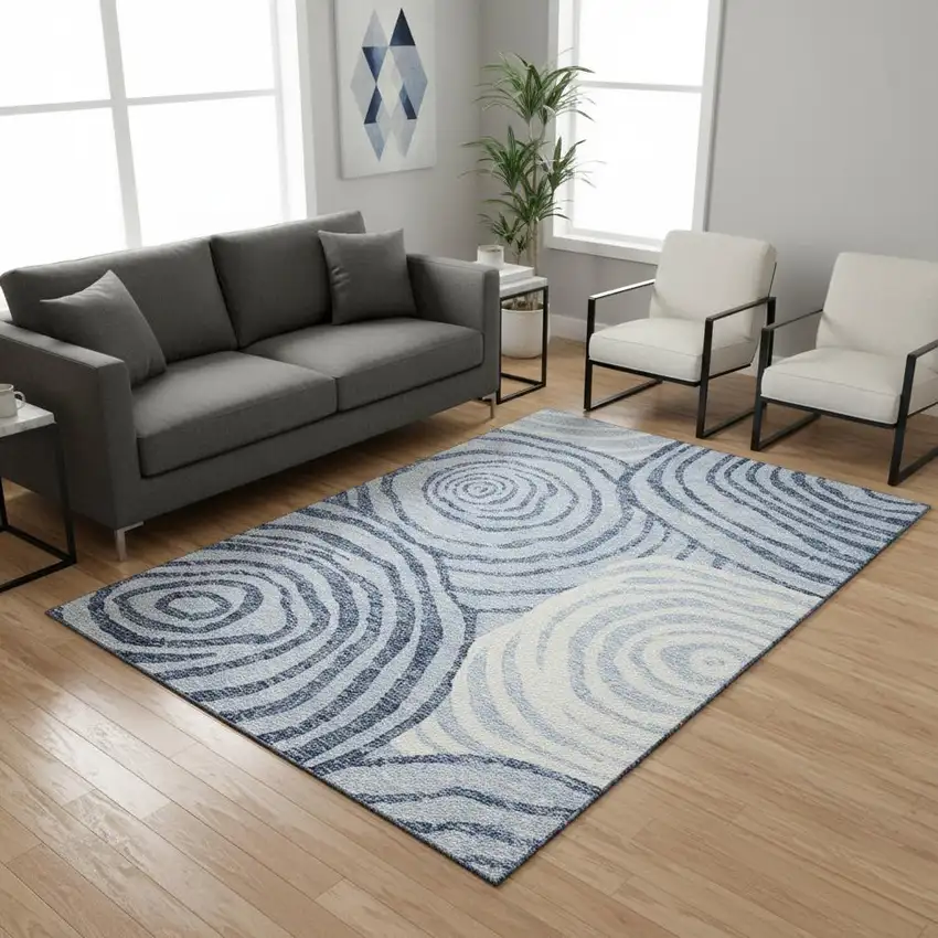 Sky Blue And Ivory Abstract Washable Area Rug With UV Protection Photo 2