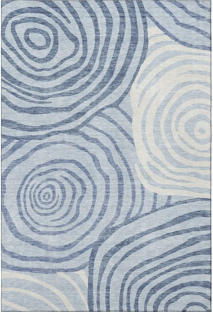 Sky Blue And Ivory Abstract Washable Area Rug With UV Protection Photo 3
