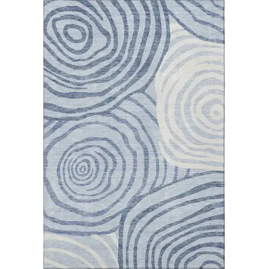 Sky Blue And Ivory Abstract Washable Area Rug With UV Protection Photo 4