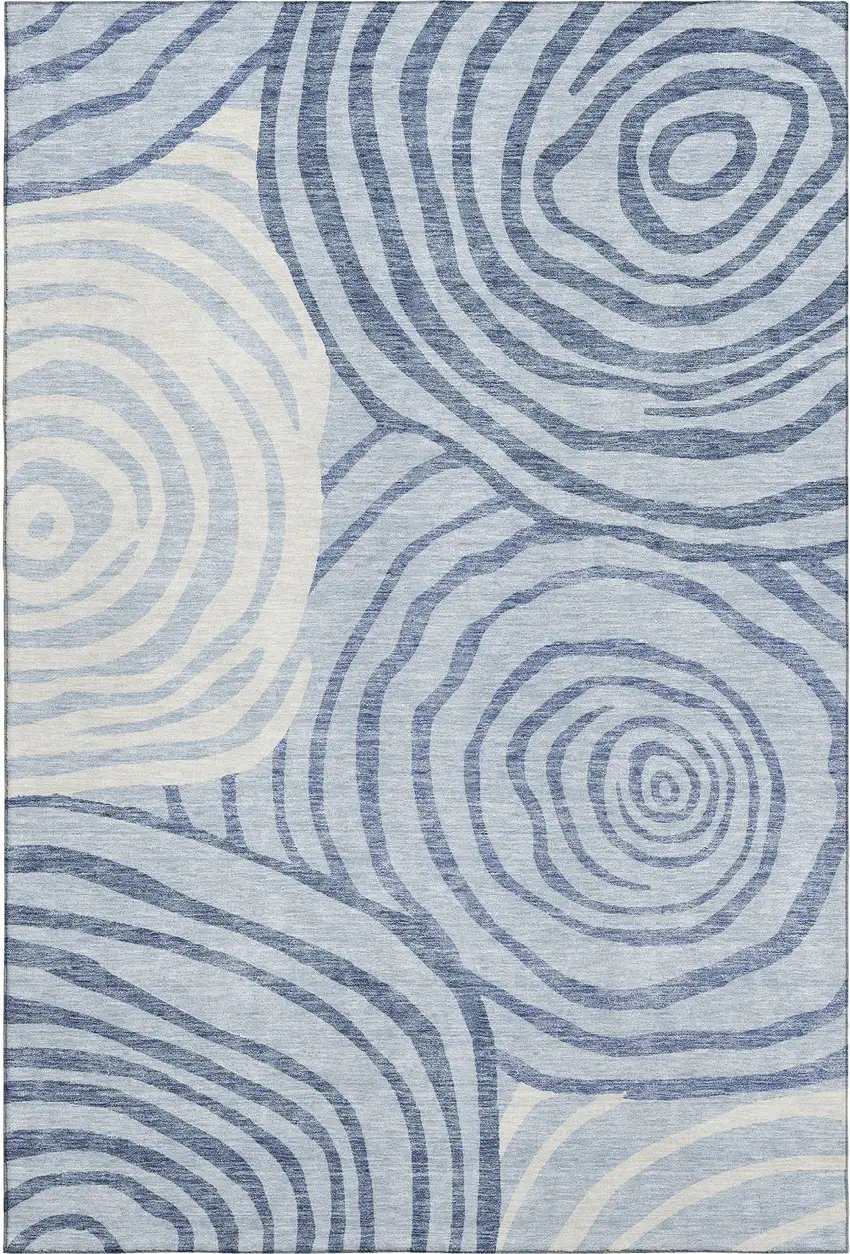 Sky Blue And Ivory Abstract Washable Area Rug With UV Protection Photo 1