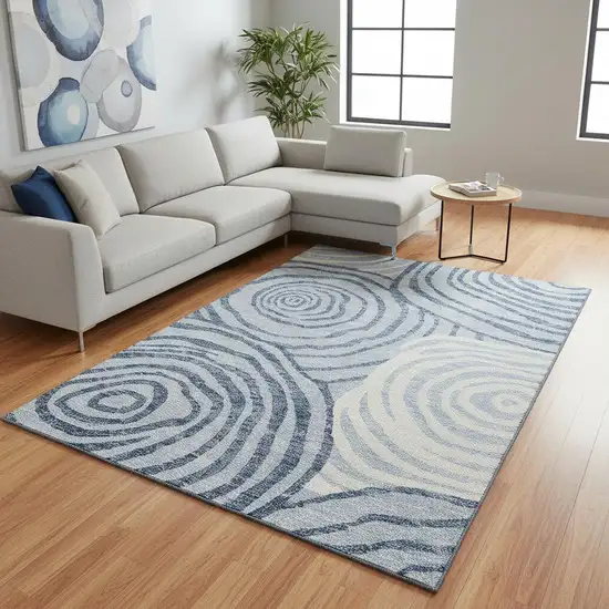 Sky Blue And Ivory Abstract Washable Area Rug With UV Protection Photo 2