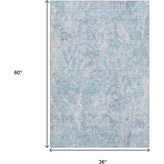 Sky Blue And Ivory Abstract Washable Area Rug With UV Protection Photo 3