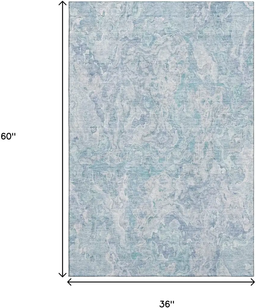 Sky Blue And Ivory Abstract Washable Area Rug With UV Protection Photo 3