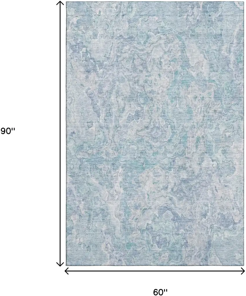 Sky Blue And Ivory Abstract Washable Area Rug With UV Protection Photo 3