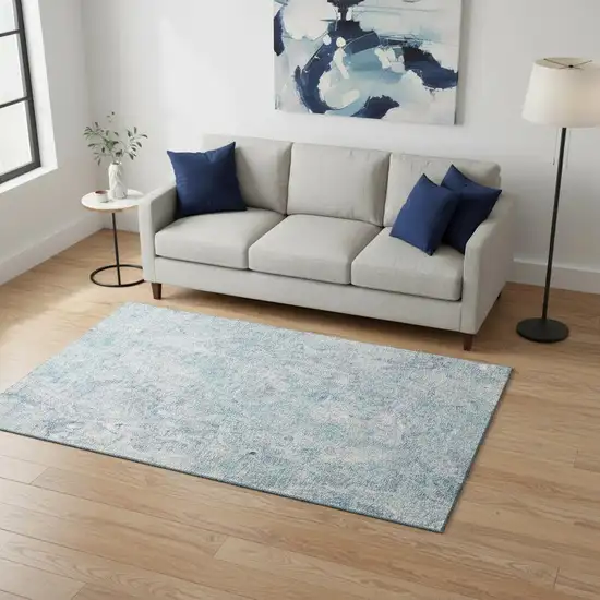Sky Blue And Ivory Abstract Washable Area Rug With UV Protection Photo 2