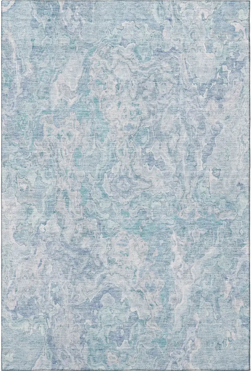 Sky Blue And Ivory Abstract Washable Area Rug With UV Protection Photo 3