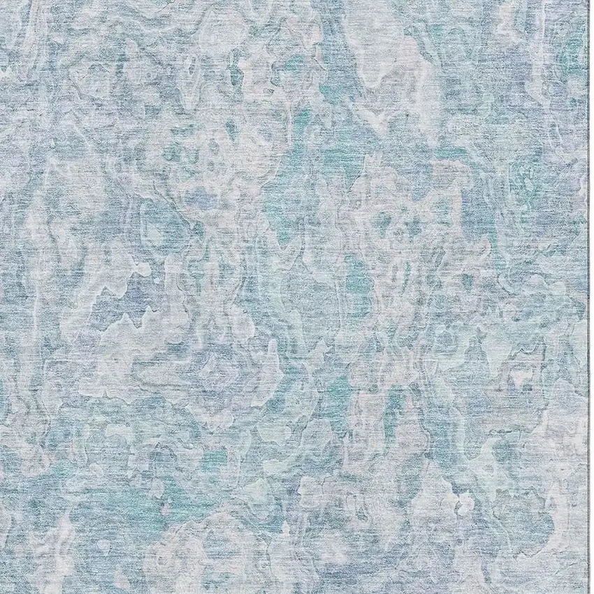 Sky Blue And Ivory Abstract Washable Area Rug With UV Protection Photo 3