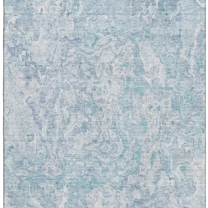 Sky Blue And Ivory Abstract Washable Area Rug With UV Protection Photo 4