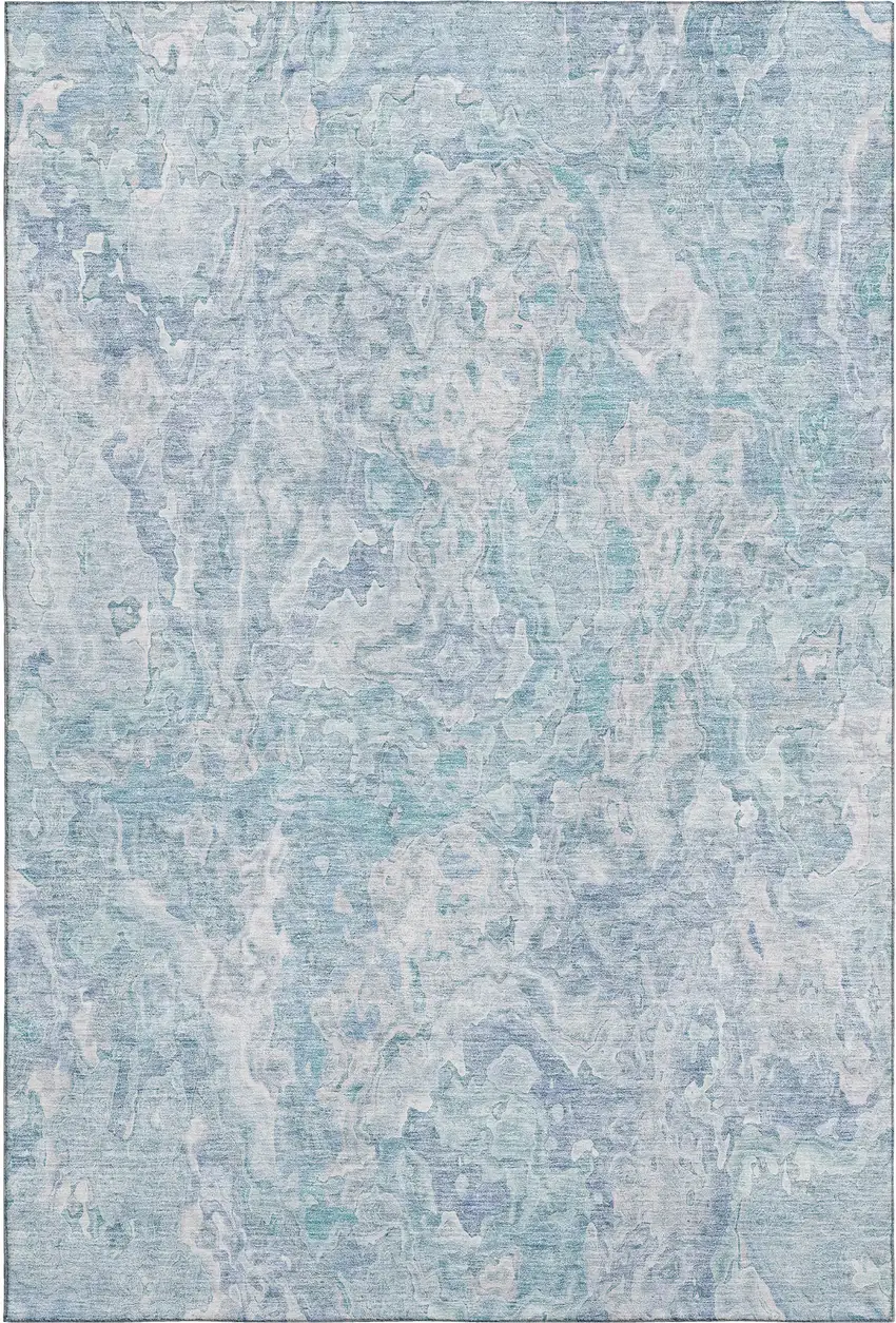 Sky Blue And Ivory Abstract Washable Area Rug With UV Protection Photo 1