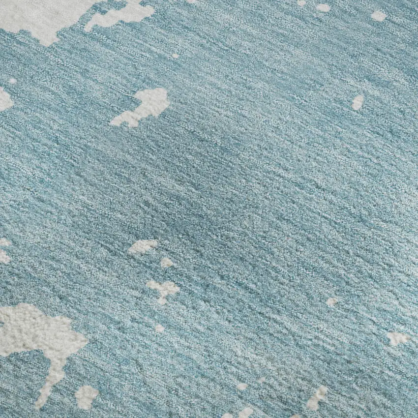 Sky Blue And Ivory Abstract Washable Area Rug With UV Protection Photo 4