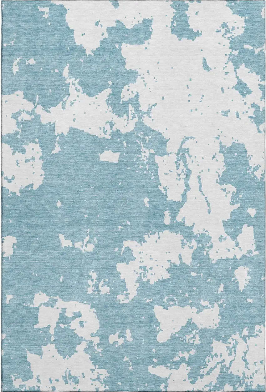 Sky Blue And Ivory Abstract Washable Area Rug With UV Protection Photo 7