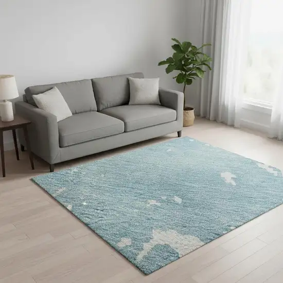 Sky Blue And Ivory Abstract Washable Area Rug With UV Protection Photo 2