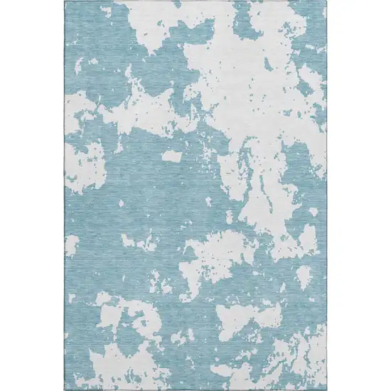 Sky Blue And Ivory Abstract Washable Area Rug With UV Protection Photo 7