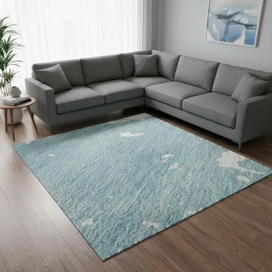Sky Blue And Ivory Abstract Washable Area Rug With UV Protection Photo 2