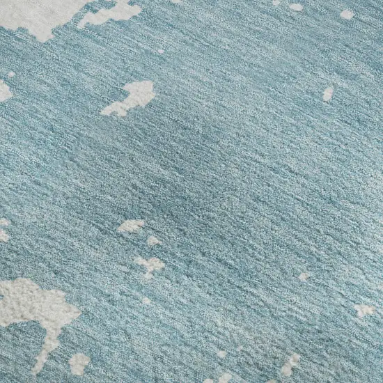 Sky Blue And Ivory Abstract Washable Area Rug With UV Protection Photo 4