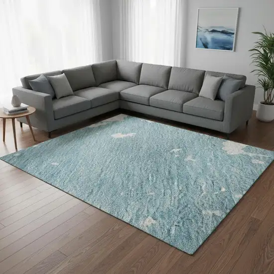 Sky Blue And Ivory Abstract Washable Area Rug With UV Protection Photo 2